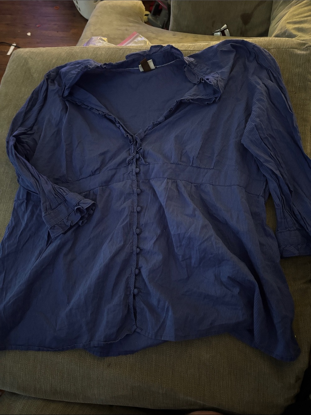 Sonoma Life + Style Women's Blue Button-Front Blouse 2X